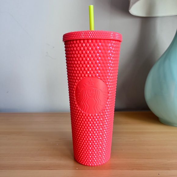 Starbucks Dragonfruit Studded Bling Venti Tumbler Cup Glossy Neon Yellow Pink - Picture 2 of 5